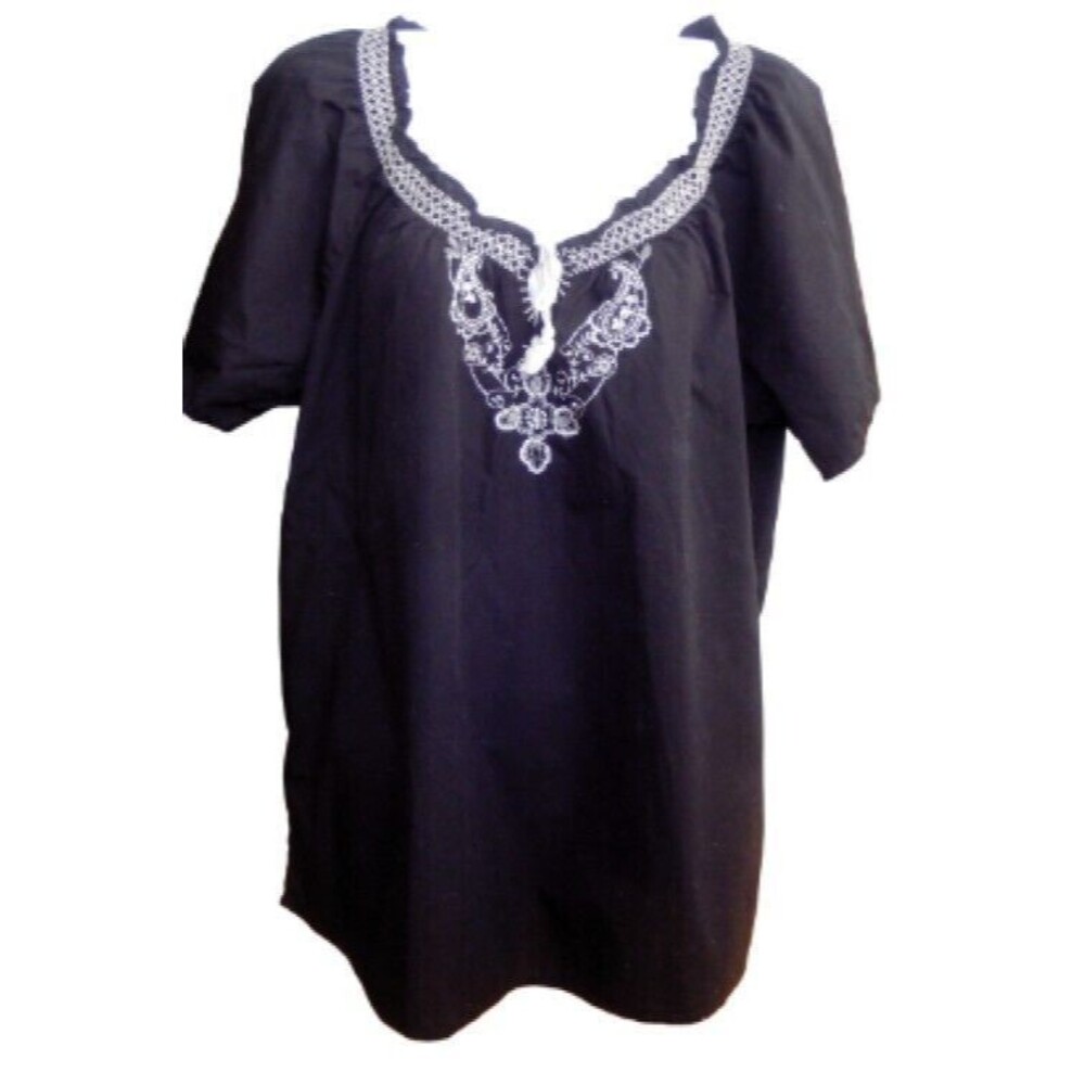 St. John's Bay Women Top Plus Sz 1X Short Raglan Sleeve Blouse Cotton Relaxed
